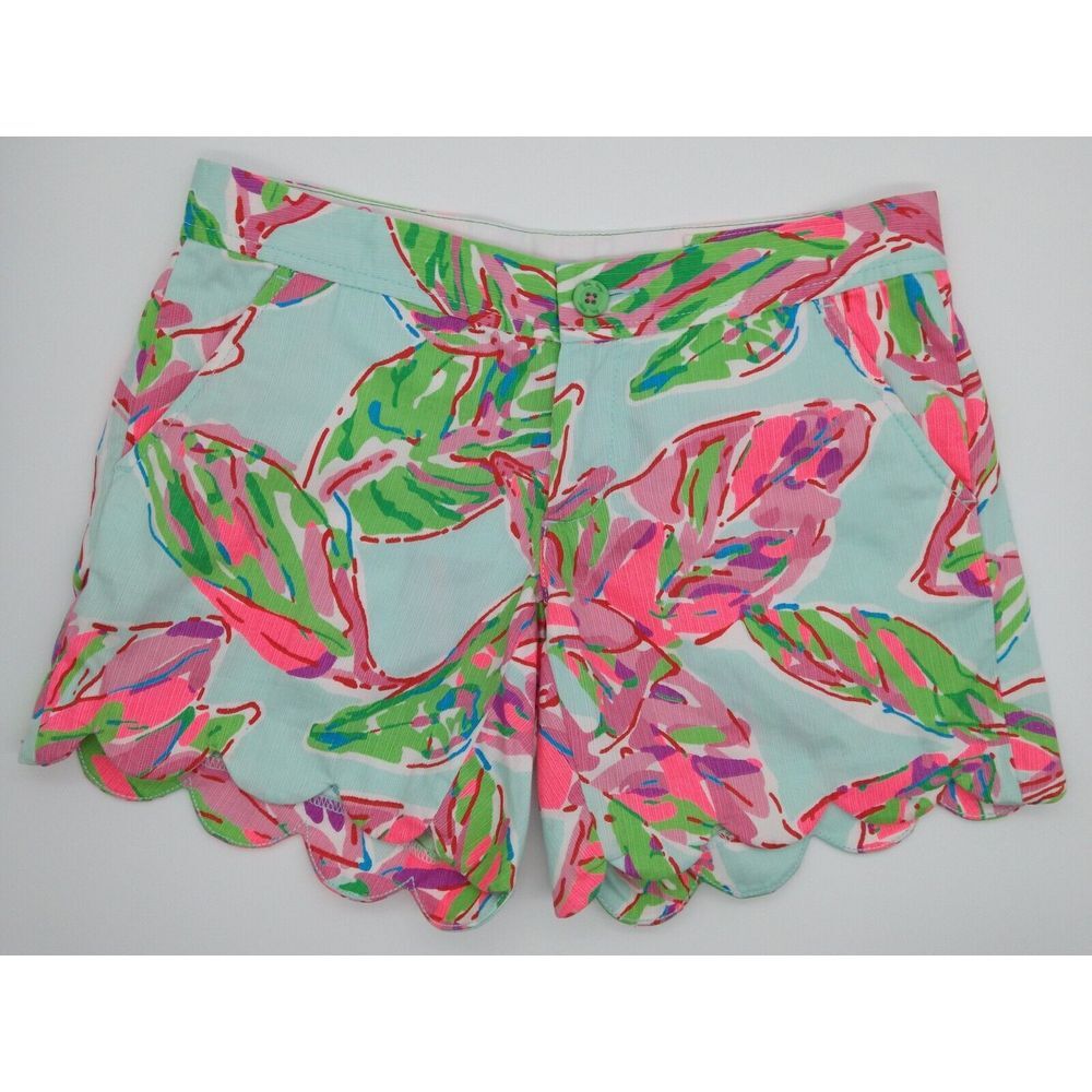 Lilly Pulitzer Buttercup‎ Shorts size 00 Scalloped Hem Leaves Summer Classy